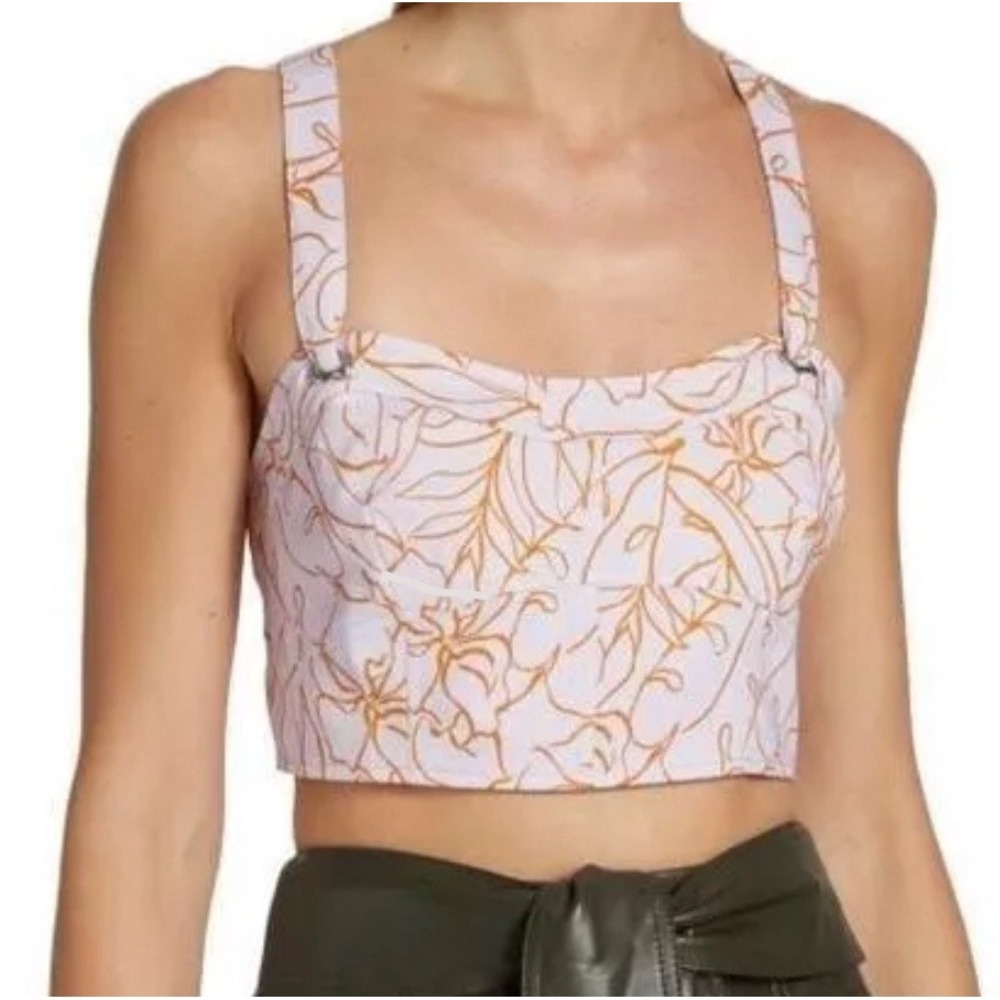 Jonathan Simkhai Tilly Painted Tropical Floral Print Lupine Crop Top Sz XS